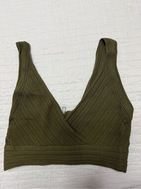 H&M Olive Green Ribbed Wrap Crop Top Size M